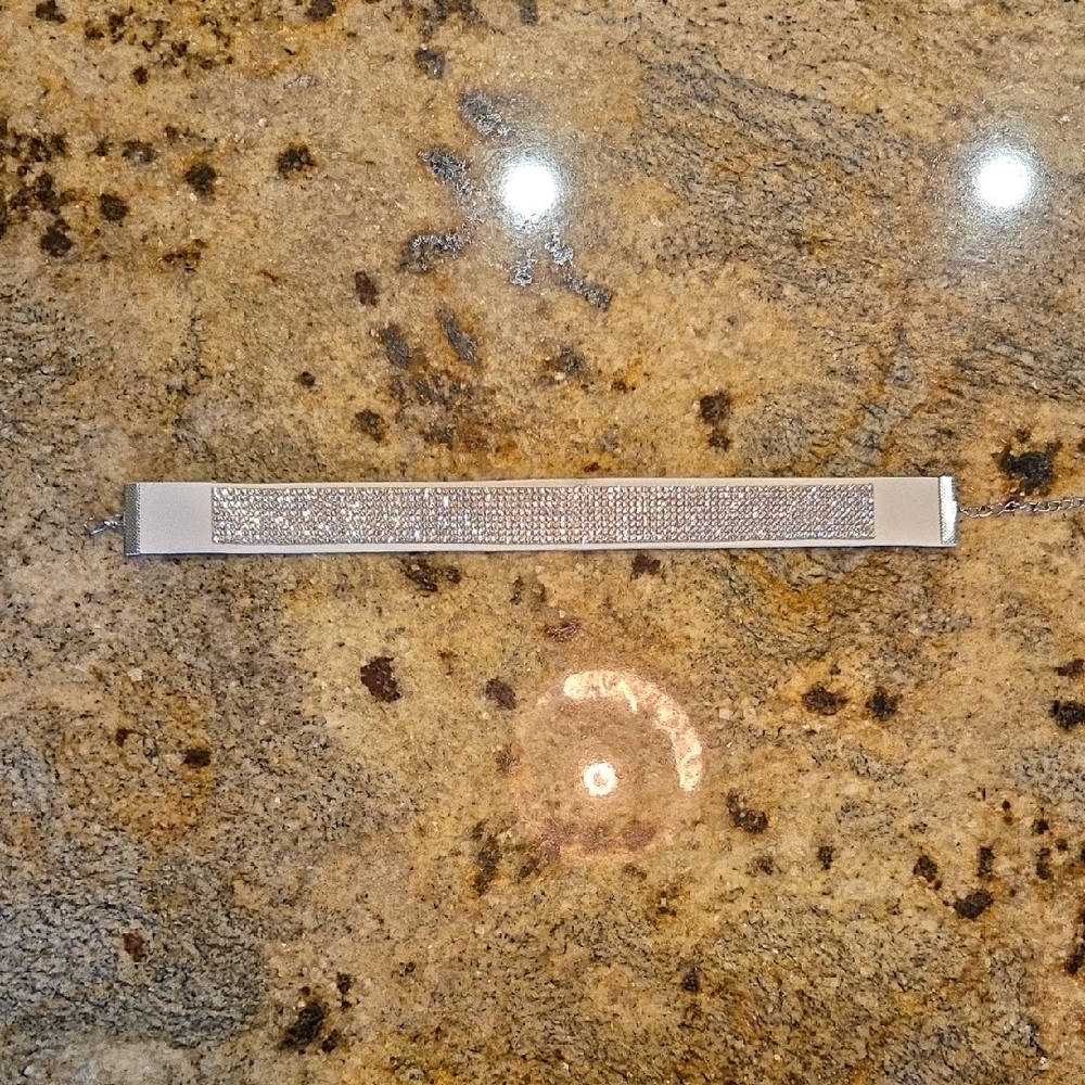 Silver Rhinestone Bar Necklace